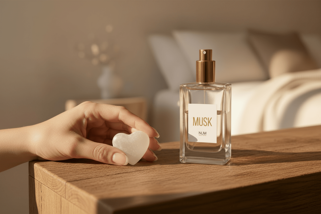 fragancia de almizcle MUSK NUM Perfume con corazón de selenita