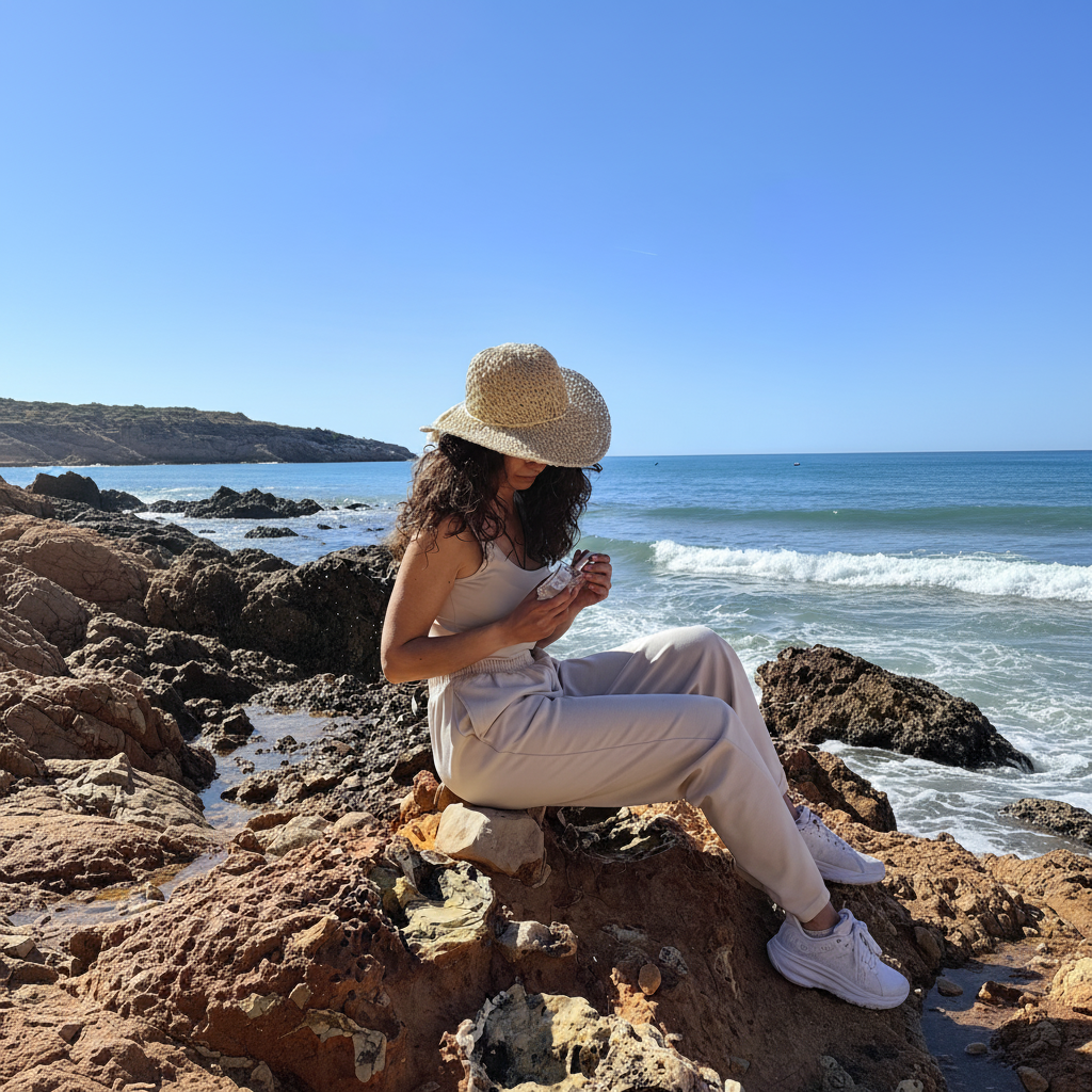 MUSK NUM Perfume - lifestyle mujer en las rocas